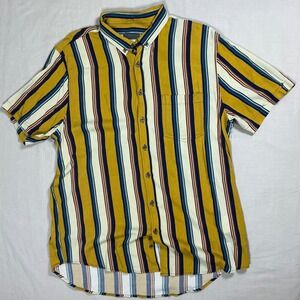C&A WearTheChange Mustard Yellow Striped Short Sleeve Button Down Shirt Large